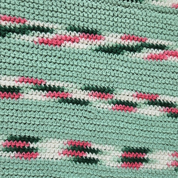 Vintage Shawl Wrap, Leg Warmer Crochet By Hand 1988 With Fringe Greens & Pink - Picture 6 of 9